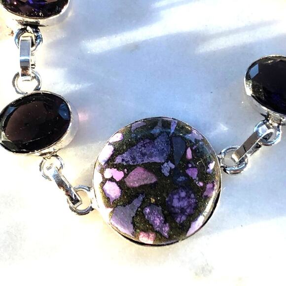 925 Sterling Spiny Oyster & Amethyst Bracelet 8" - Picture 2 of 5